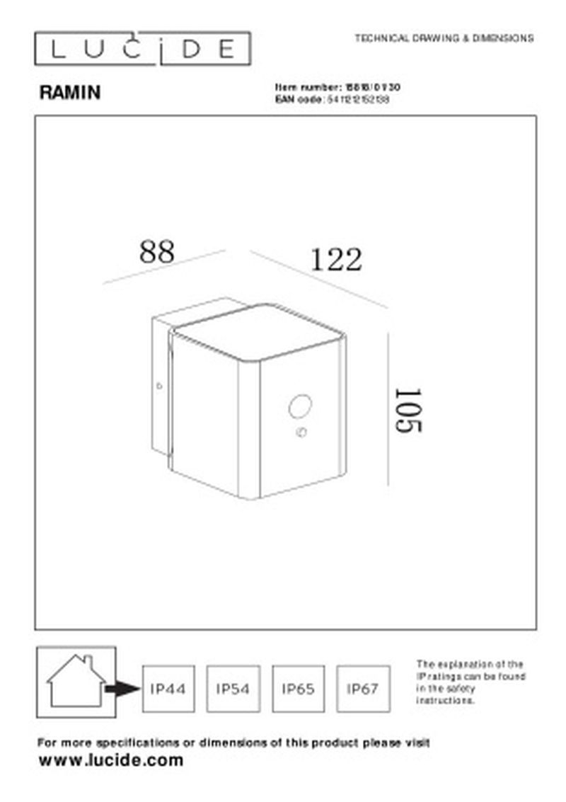 Lucide RAMIN - Nástenné svietidlo Indoor/Outdoor - LED Dim. - 1x1W 2850K/3150K - IP54 - Senzor deň/noc - Čierny